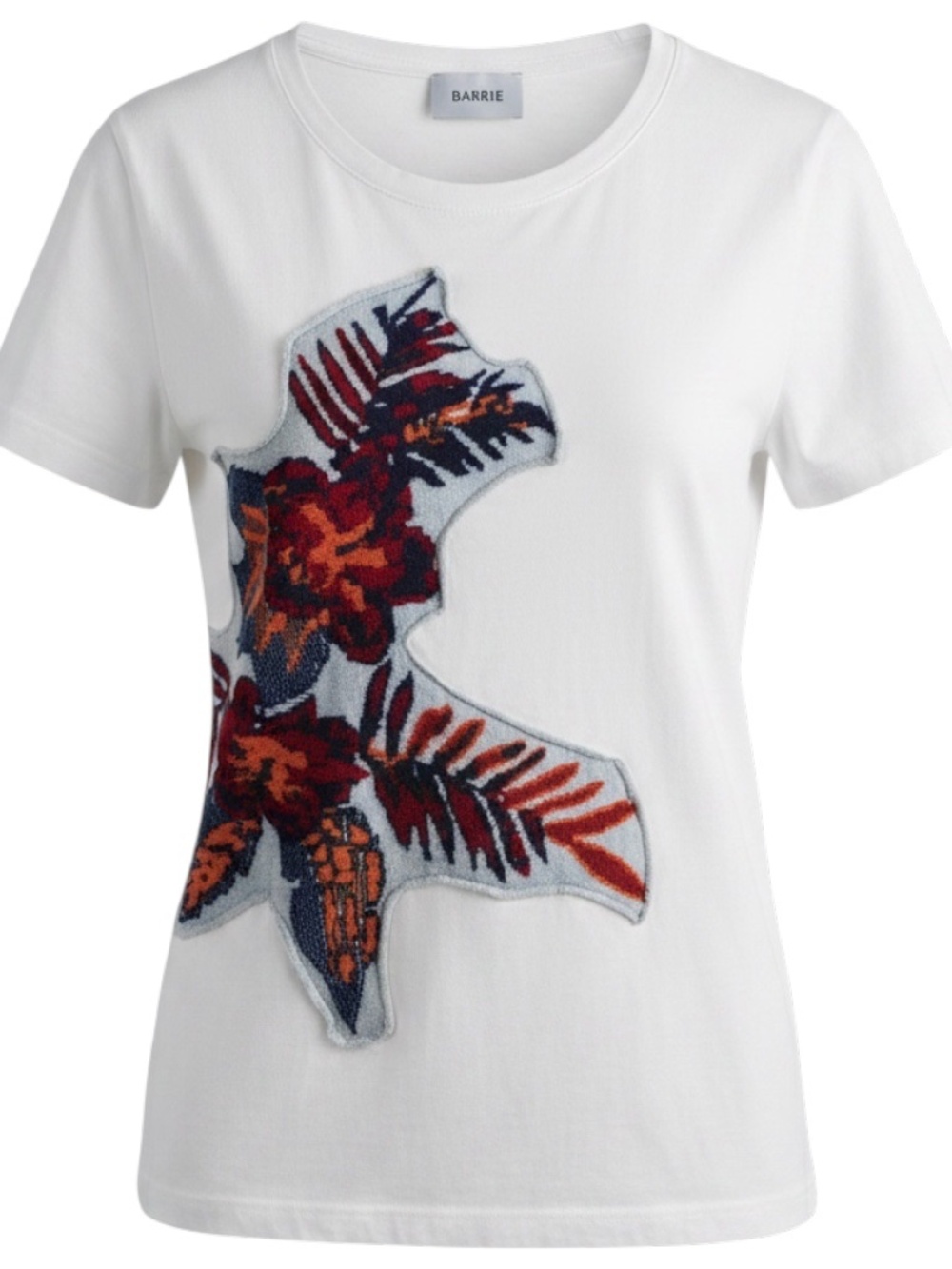 BARRIE WHITE MULTI KNIT PATCHWORK APPLIQUE SHORT SLEEVED COTTON TOP